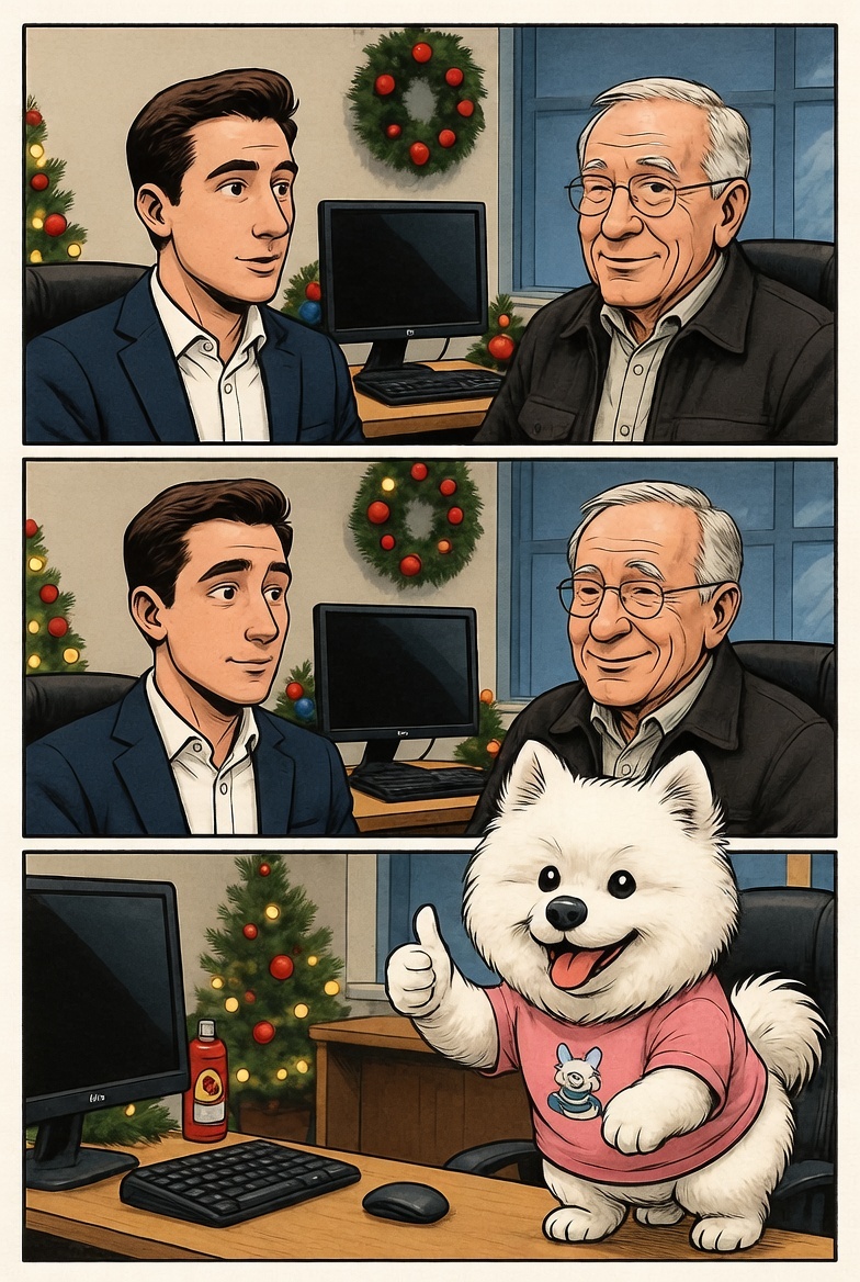 David Icke and the anchor. Pickles the dog gives a thumbs up.